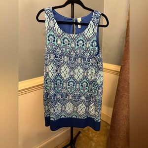 Pink Owl Blue and White Geometric Dress large